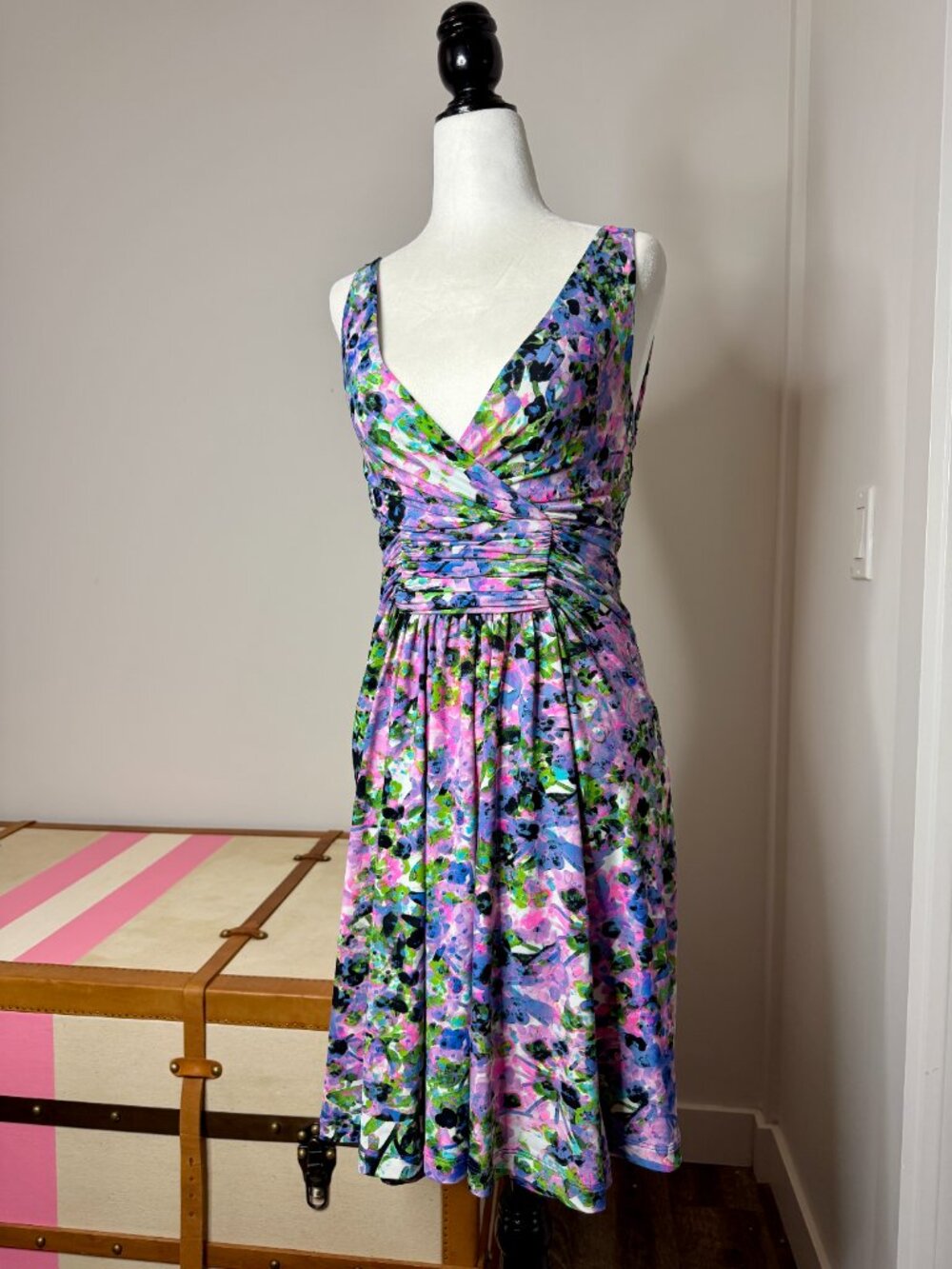 🪻 Vintage Roberto Cavalli Floral Ruched Jersey Mini Dress IT 42/US 6/Small